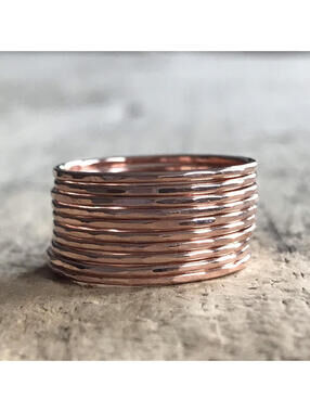 Set of 10 Skinny 14K Rose Gold Filled Stacking Rings